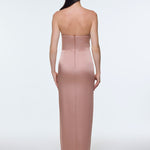 Strapless Collar Slit Satin Long Evening Dress - 9281C