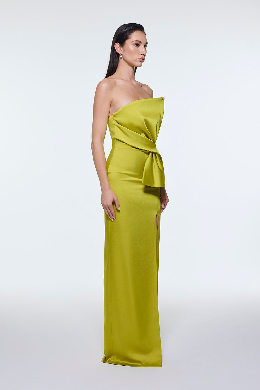 Strapless Collar Slit Satin Long Evening Dress - 9281C
