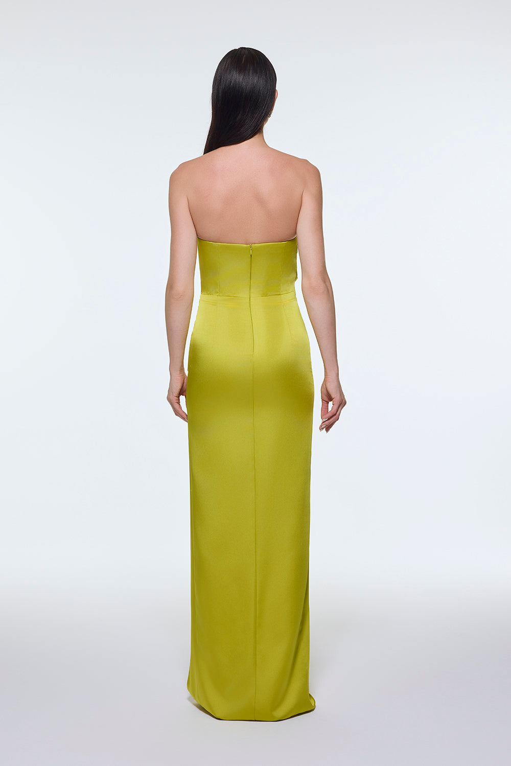 Strapless Collar Slit Satin Long Evening Dress - 9281C
