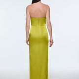 Strapless Collar Slit Satin Long Evening Dress - 9281C
