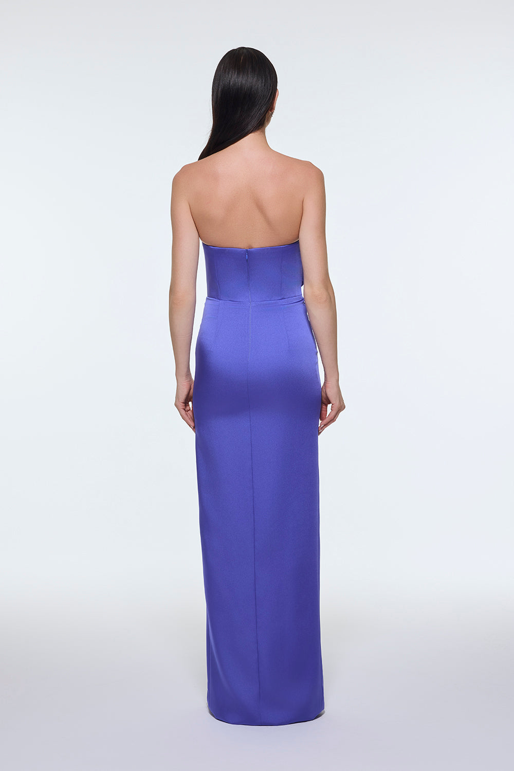 Strapless Collar Slit Satin Long Evening Dress - 9281C