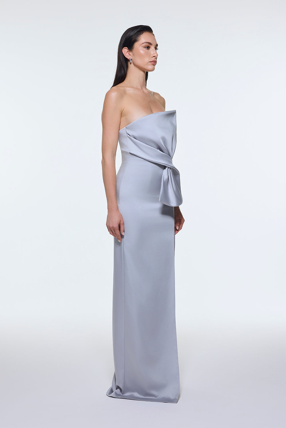 Strapless Collar Slit Satin Long Evening Dress - 9281C