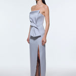 Strapless Collar Slit Satin Long Evening Dress - 9281C