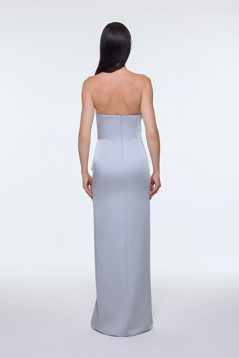 Strapless Collar Slit Satin Long Evening Dress - 9281C