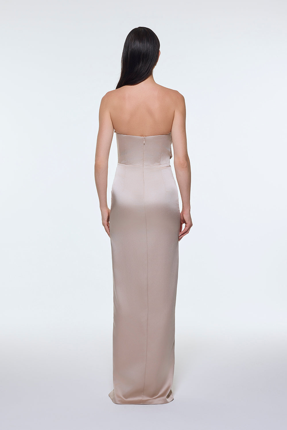 Strapless Collar Slit Satin Long Evening Dress - 9281C