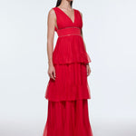 V-Neck Volan Chiffon Long Evening Dress - 9274C