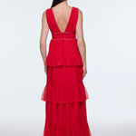 V-Neck Volan Chiffon Long Evening Dress - 9274C