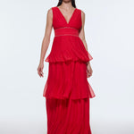V-Neck Volan Chiffon Long Evening Dress - 9274C