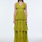 V-Neck Volan Chiffon Long Evening Dress - 9274C