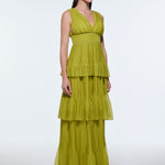 V-Neck Volan Chiffon Long Evening Dress - 9274C