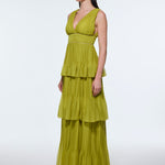 V-Neck Volan Chiffon Long Evening Dress - 9274C