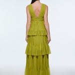 V-Neck Volan Chiffon Long Evening Dress - 9274C