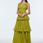 V-Neck Volan Chiffon Long Evening Dress - 9274C