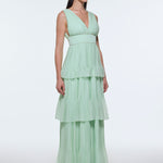 V-Neck Volan Chiffon Long Evening Dress - 9274C