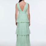 V-Neck Volan Chiffon Long Evening Dress - 9274C