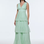 V-Neck Volan Chiffon Long Evening Dress - 9274C