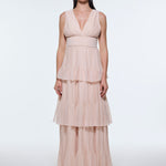 V-Neck Volan Chiffon Long Evening Dress - 9274C