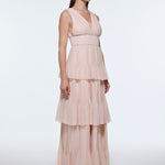 V-Neck Volan Chiffon Long Evening Dress - 9274C