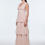V-Neck Volan Chiffon Long Evening Dress - 9274C
