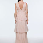 V-Neck Volan Chiffon Long Evening Dress - 9274C