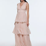 V-Neck Volan Chiffon Long Evening Dress - 9274C