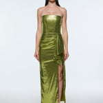 Strapless Midi Evening Dress with Waist Drape Detail - 9295C