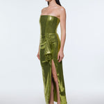 Strapless Midi Evening Dress with Waist Drape Detail - 9295C