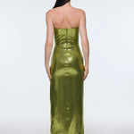 Strapless Midi Evening Dress with Waist Drape Detail - 9295C