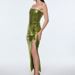 Strapless Midi Evening Dress with Waist Drape Detail - 9295C