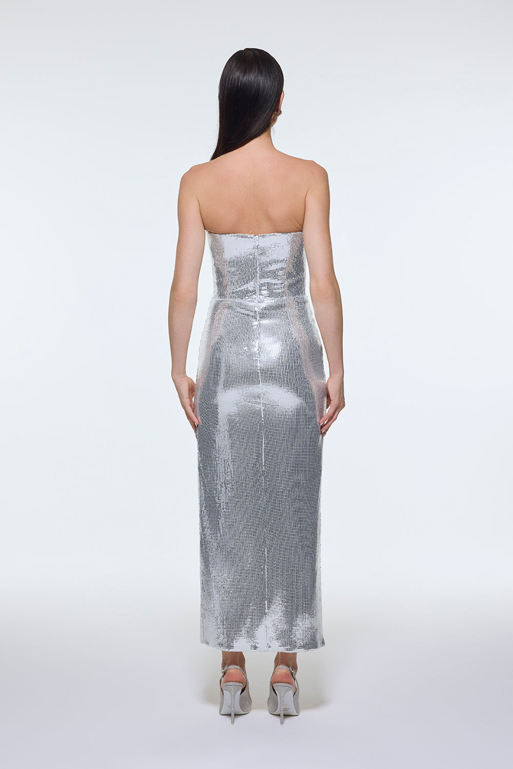 Bel Drape Detaylı Straplez Midi Abiye Elbise - 9295C - BEYAZ