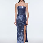 Strapless Midi Evening Dress with Waist Drape Detail - 9295C