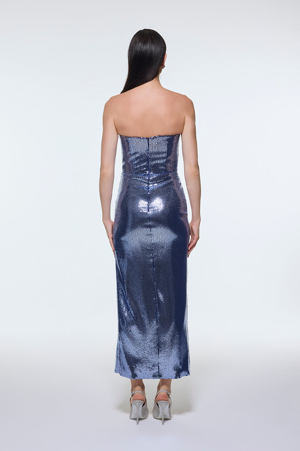Bel Drape Detaylı Straplez Midi Abiye Elbise - 9295C - LACİVERT