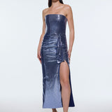 Bel Drape Detaylı Straplez Midi Abiye Elbise - 9295C - LACİVERT