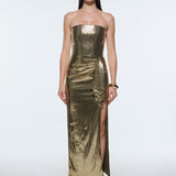 Bel Drape Detaylı Straplez Midi Abiye Elbise - 9295C - Yeşil Gold