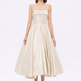 Prenses Kesim Straplez Yaka Midi Abiye Elbise - 9287C - GOLD
