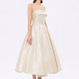 Prenses Kesim Straplez Yaka Midi Abiye Elbise - 9287C - GOLD