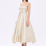 Prenses Kesim Straplez Yaka Midi Abiye Elbise - 9287C - GOLD