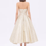 Prenses Kesim Straplez Yaka Midi Abiye Elbise - 9287C - GOLD