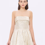Prenses Kesim Straplez Yaka Midi Abiye Elbise - 9287C - GOLD