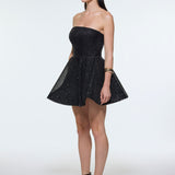 Embroidered Fabric Strapless Mini Evening Dress - 9318C