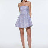 Embroidered Fabric Strapless Mini Evening Dress - 9318C