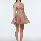Embroidered Fabric Strapless Mini Evening Dress - 9318C
