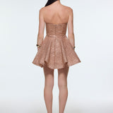 Embroidered Fabric Strapless Mini Evening Dress - 9318C