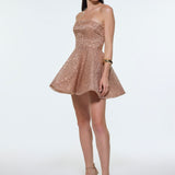 Embroidered Fabric Strapless Mini Evening Dress - 9318C