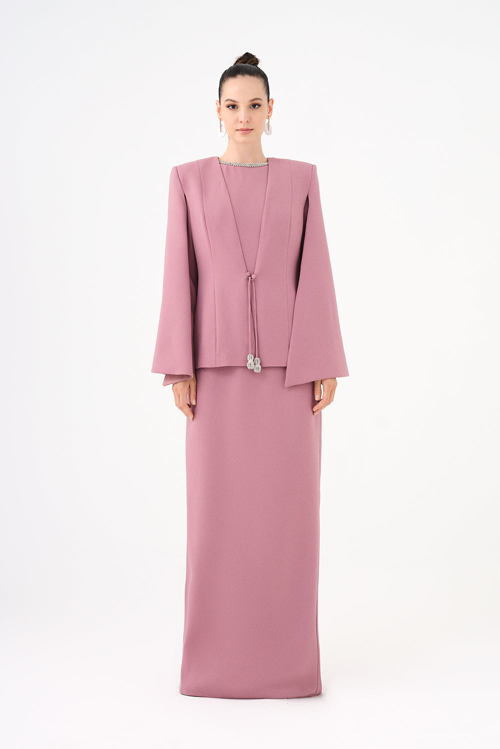 Stone Embroidery Detailed Evening Dress & Jacket Set - 9018C