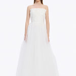 فستان سهرة طويل بدون كتفين ومطرز بالحجارة - 5131C