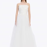 فستان سهرة طويل بدون كتفين ومطرز بالحجارة - 5131C