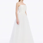 فستان سهرة طويل بدون كتفين ومطرز بالحجارة - 5131C