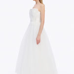 فستان سهرة طويل بدون كتفين ومطرز بالحجارة - 5131C