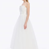 فستان سهرة طويل بدون كتفين ومطرز بالحجارة - 5131C